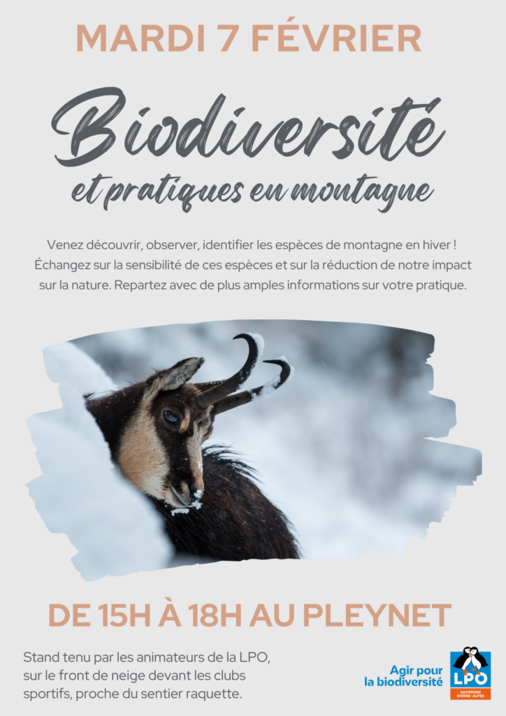 Mardi 7 février - Biodiversité et pratiques en montagne - de 15h à 18h au Pleynet