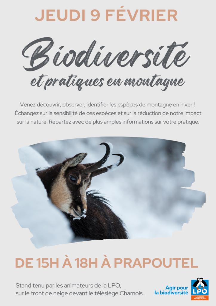 Jeudi 9 février - Biodiversité et pratiques en montagne - de 15h à 18h à Prapoutel